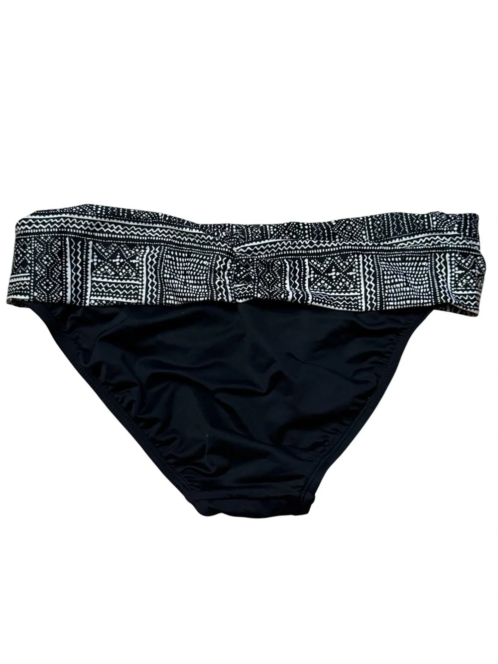 Black Bikini Bottom with Patterned Fold-Over Waistband aloha banded bottom NWT